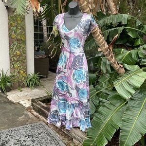 Komarov, soft floral and lace dress